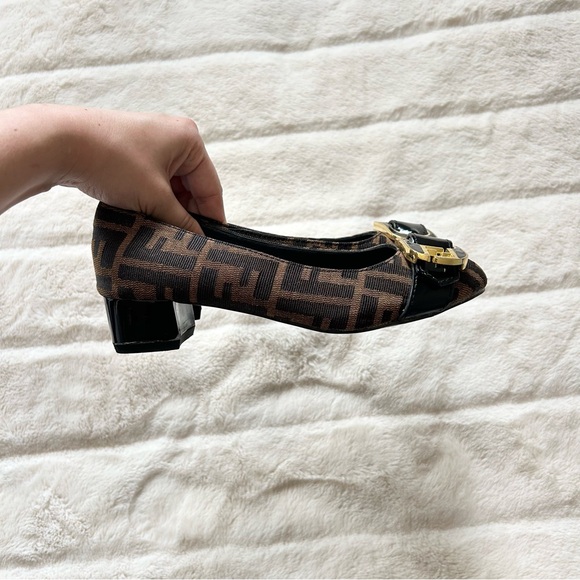 Fendi Zucca Print Buckle Heeled Ballet Flats Size 36 - Picture 3 of 12